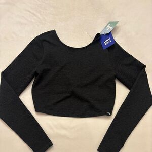 JoyLab Women’s Black Long Sleeve Crop Top | Tie-Back Workout Top | Size XL